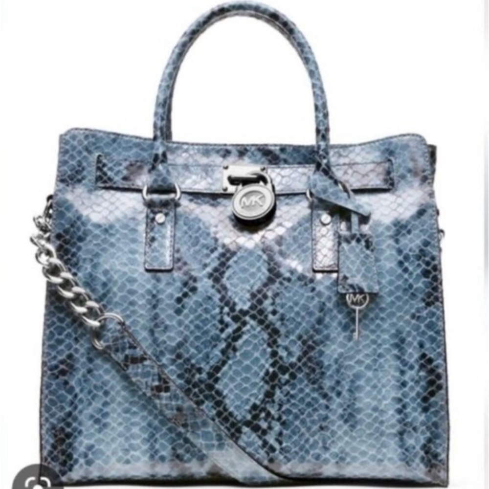 Michael Kors Hamilton Blue Python Snake Soft Leather - Picture 11 of 12